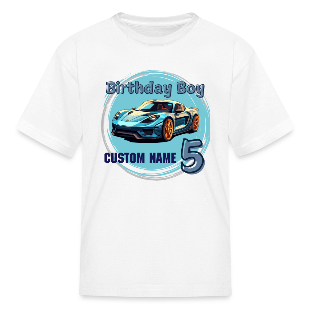 Birthday Boy Custom 5 Car Kids' T-Shirt - white