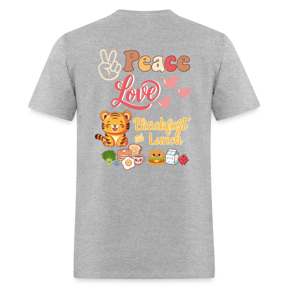 Peace Love Breakfast & Lunch Tiger T-Shirt | GILDAN 5000 - heather gray