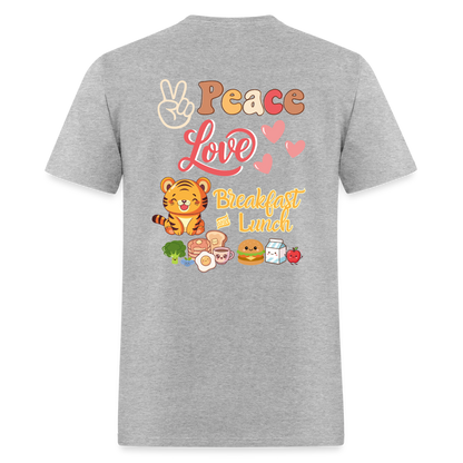 Peace Love Breakfast & Lunch Tiger T-Shirt | GILDAN 5000 - heather gray