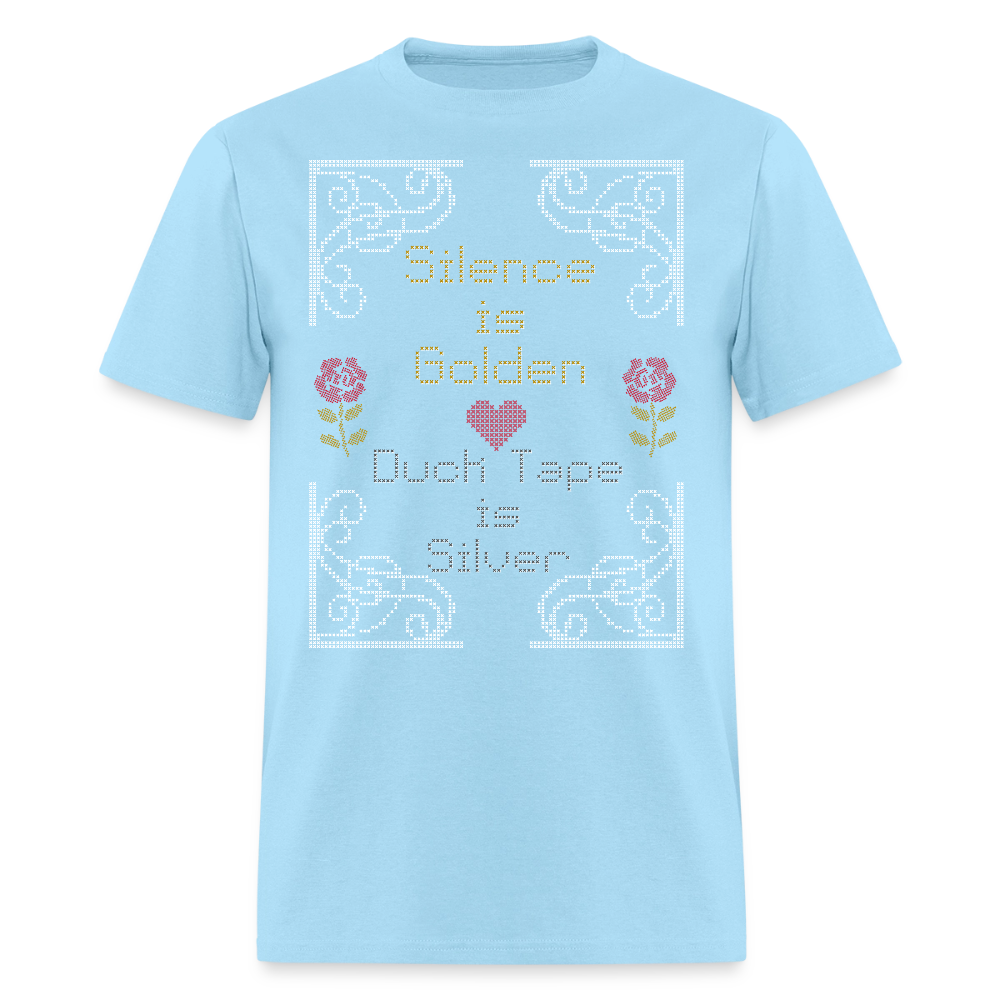 Silence is Golden Cross Stitch T-Shirt | GILDAN 5000 - powder blue