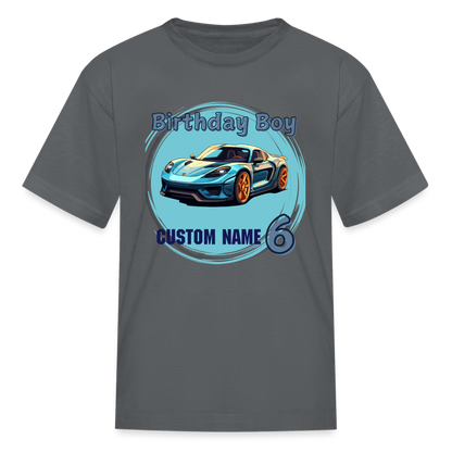 Custom Birthday 6 Car Kids' T-Shirt - charcoal