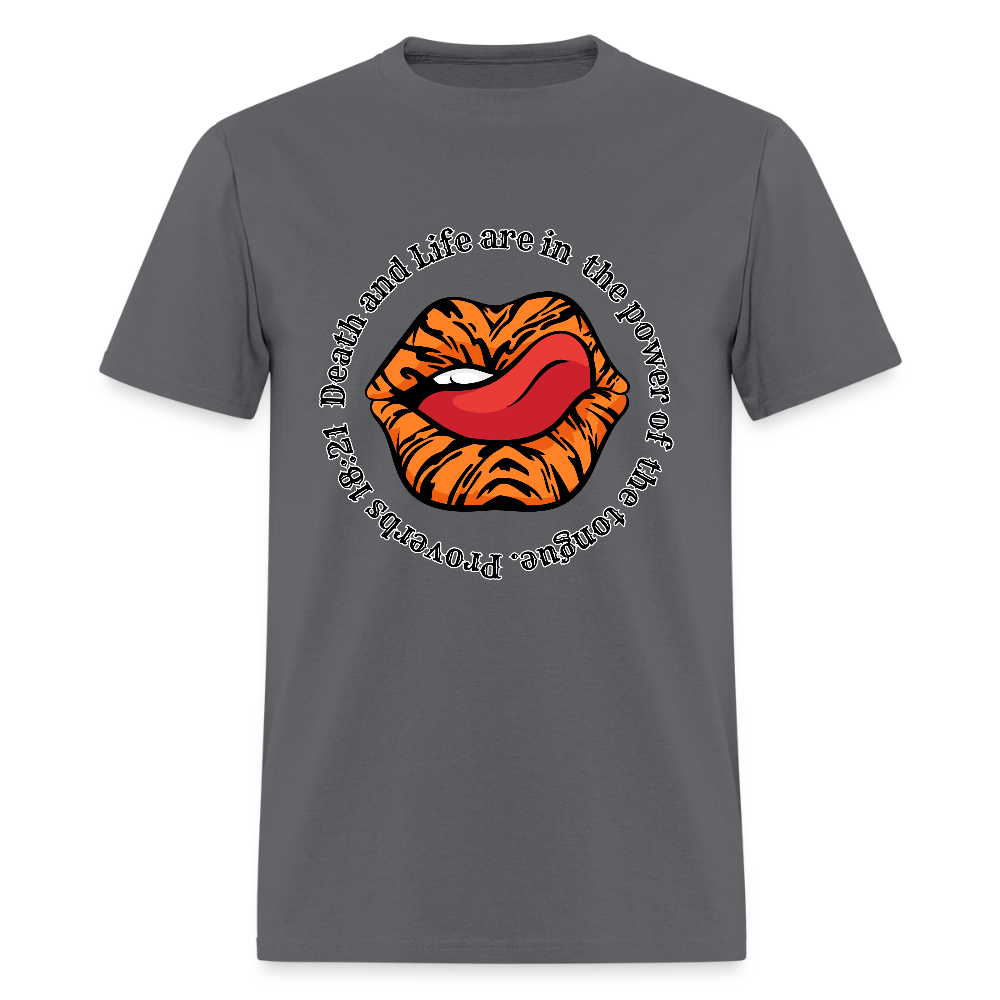 Proverbs 18:21 Tiger  T-Shirt - charcoal