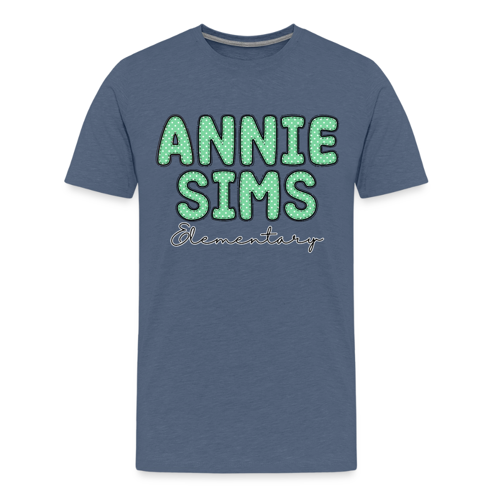 Annie Sims Polka Dots Premium Adult T-Shirt - heather blue