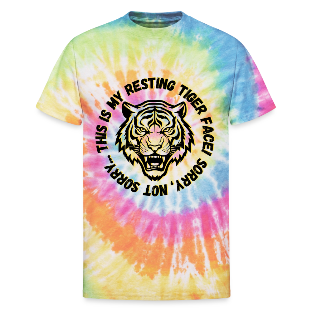 Resting Tiger Face Unisex Tie Dye T-Shirt - rainbow