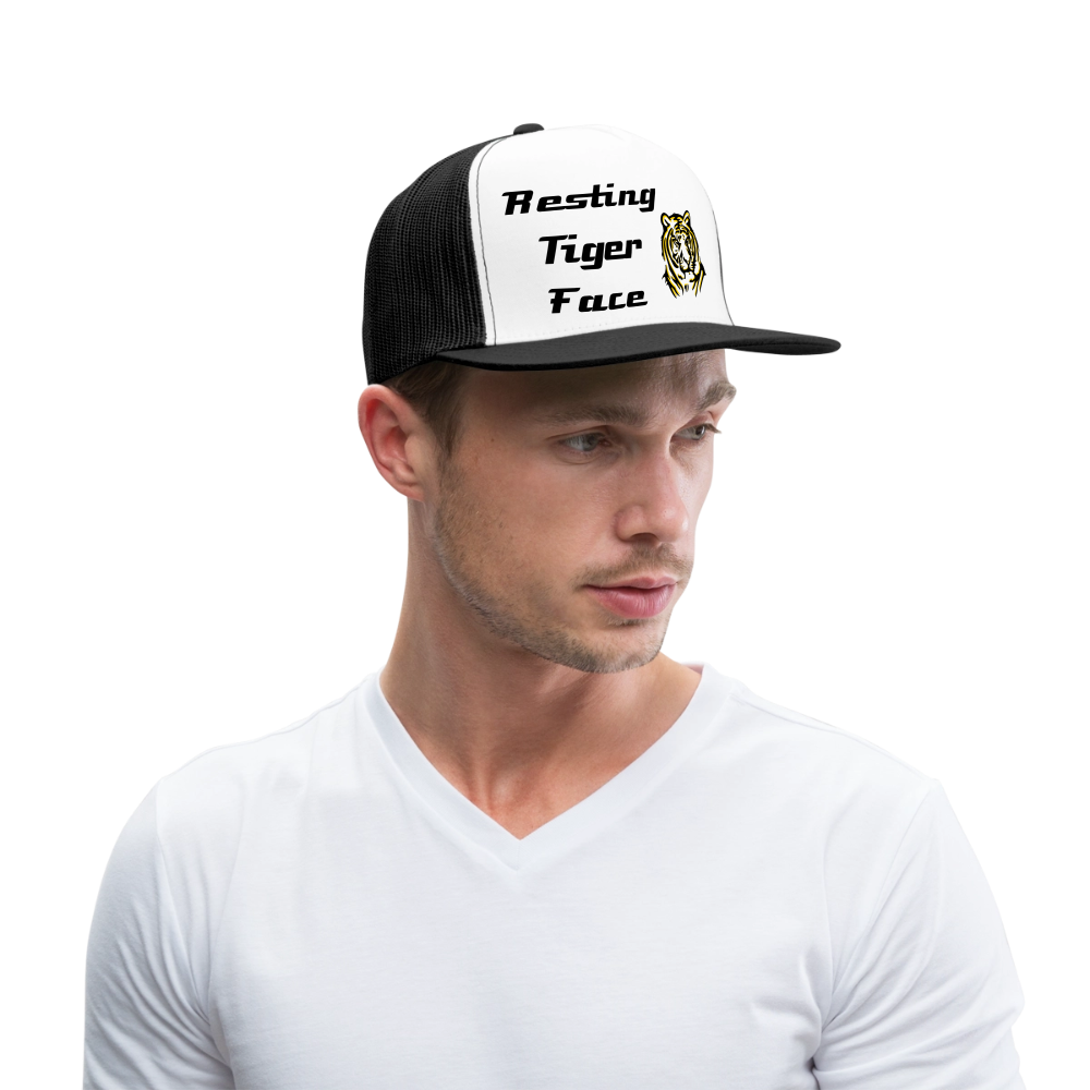 Resting Tiger Face 2 Trucker Hat - white/black