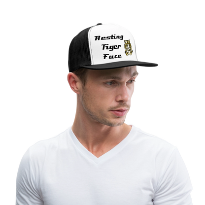 Resting Tiger Face 2 Trucker Hat - white/black