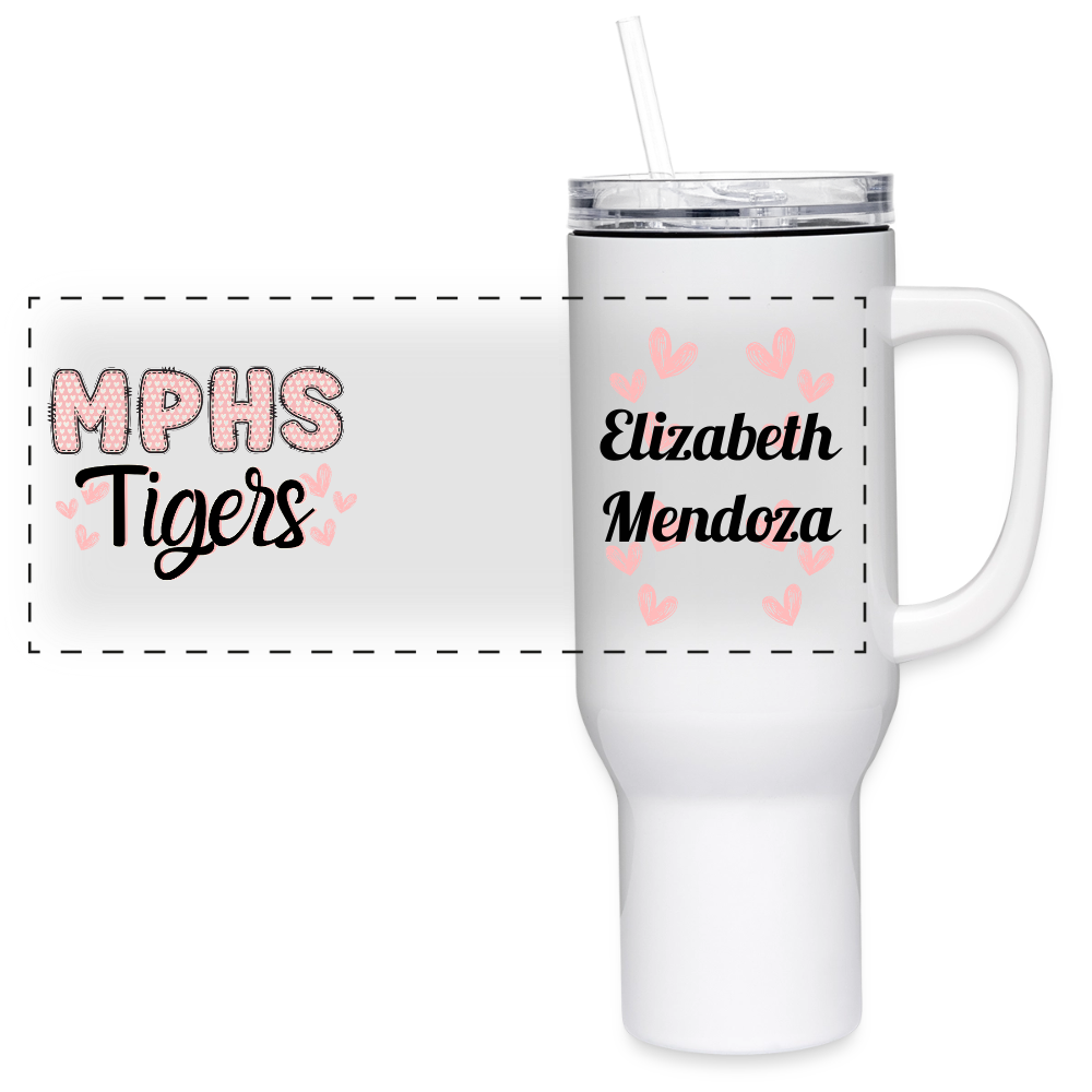 Customizable MPHS Tiger Hearts 40 oz Travel Tumbler - white