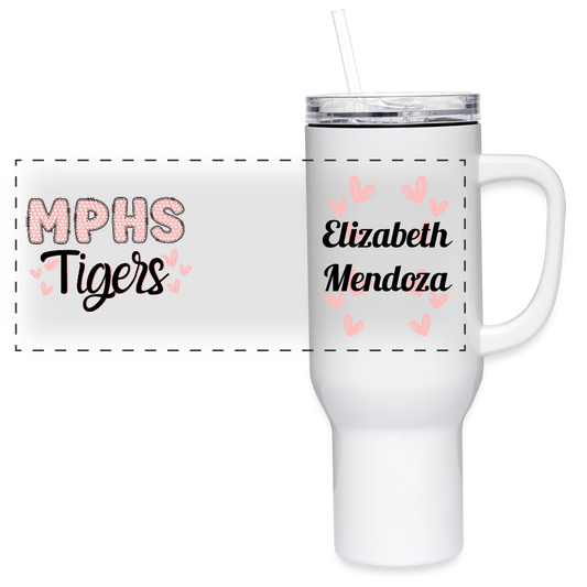 Customizable MPHS Tiger Hearts 40 oz Travel Tumbler - white