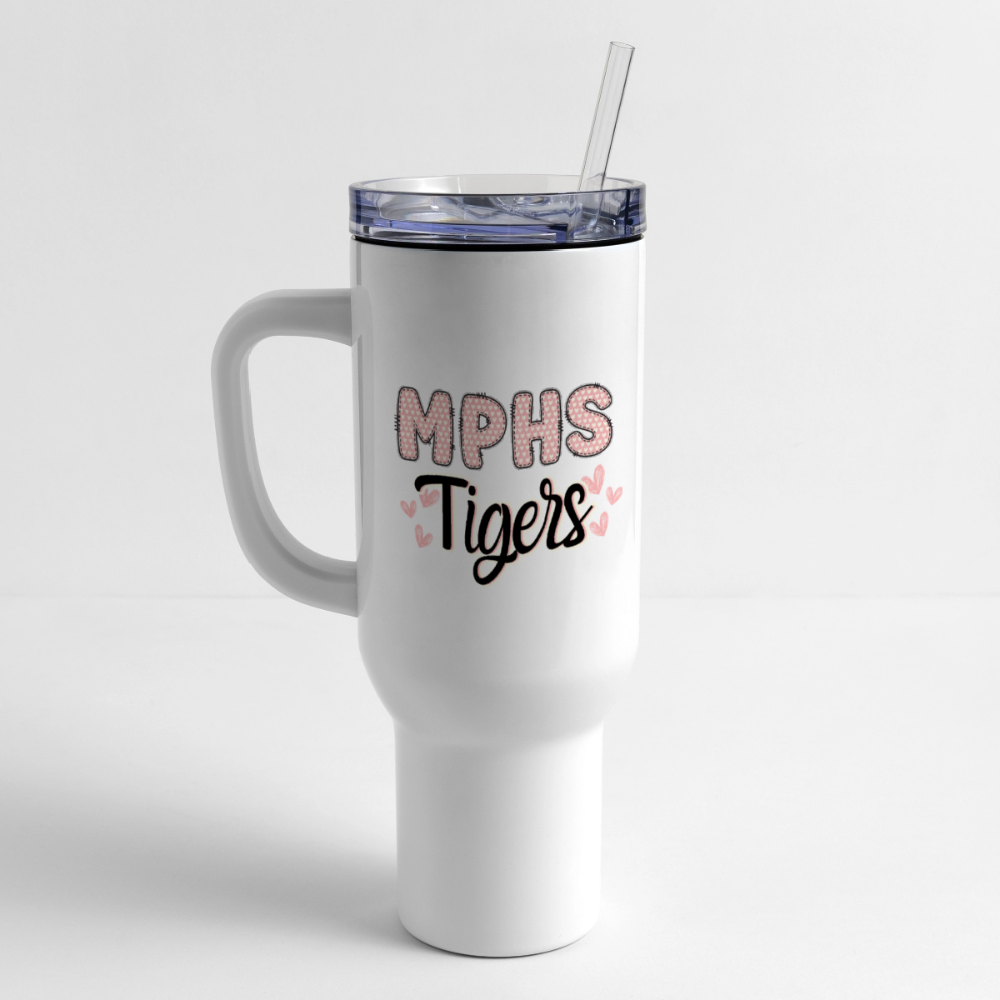 Customizable MPHS Tiger Hearts 40 oz Travel Tumbler - white