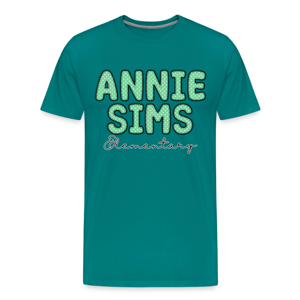 Annie Sims Polka Dots Premium Adult T-Shirt - teal