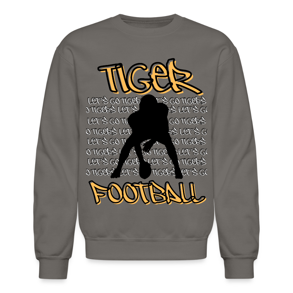 Tiger Football, Let's Go Tigers! Crewneck Sweatshirt - asphalt gray
