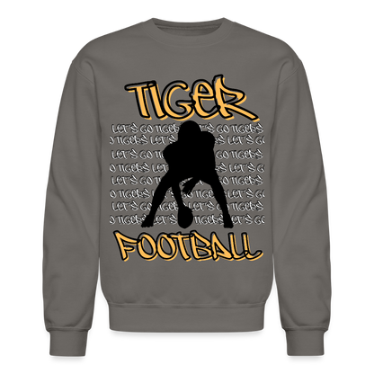 Tiger Football, Let's Go Tigers! Crewneck Sweatshirt - asphalt gray