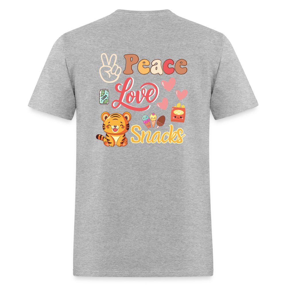 Peace Love Snacks Tigers T-Shirt | GILDAN 5000 - heather gray