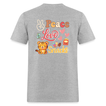 Peace Love Snacks Tigers T-Shirt | GILDAN 5000 - heather gray