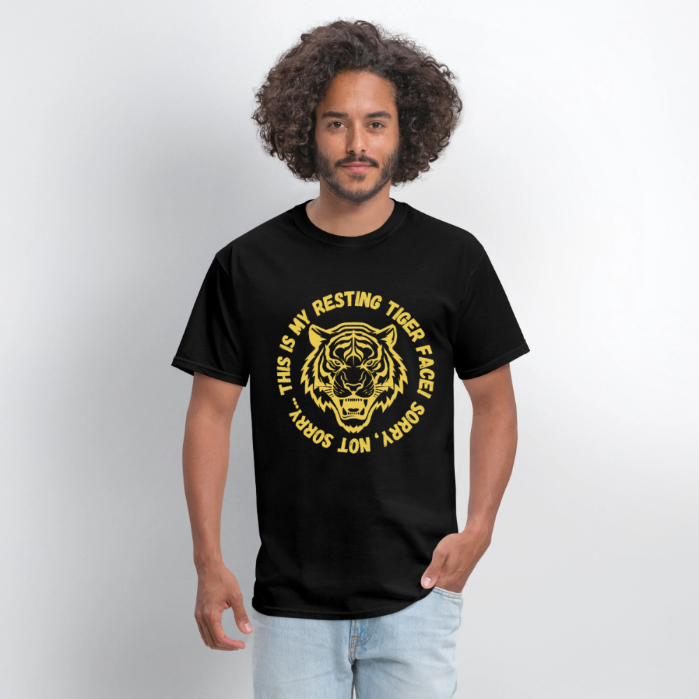 Resting Tiger Face Black and Gold Men's T-Shirt | GILDAN 5000 - black
