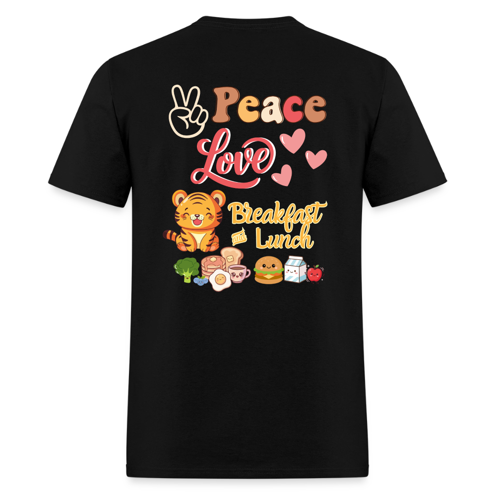 Peace Love Breakfast & Lunch Tiger T-Shirt | GILDAN 5000 - black