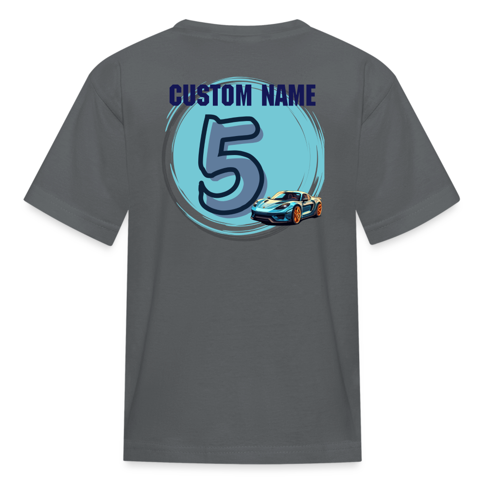 Birthday Boy Custom 5 Car Kids' T-Shirt - charcoal