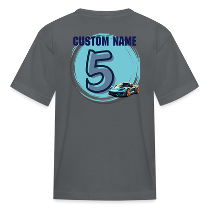 Birthday Boy Custom 5 Car Kids' T-Shirt - charcoal