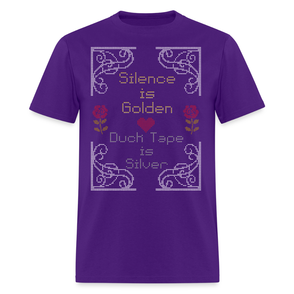 Silence is Golden Cross Stitch T-Shirt | GILDAN 5000 - purple