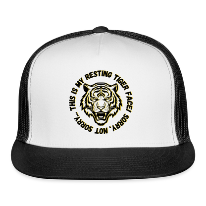 Resting Tiger Face Trucker Hat - white/black