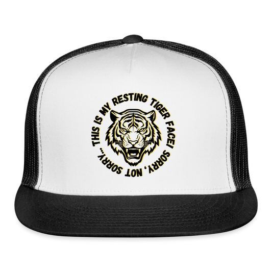 Resting Tiger Face Trucker Hat - white/black