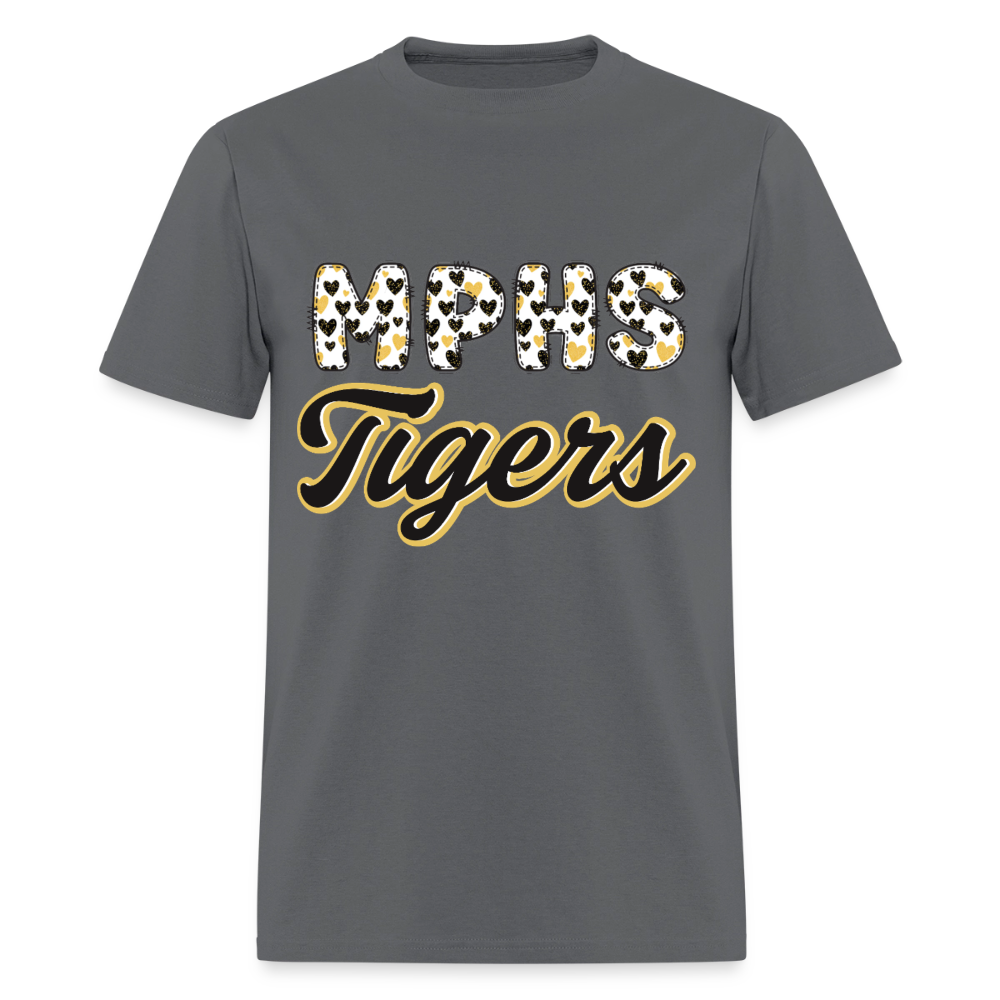 MPHS Tigers Black & Gold Hearts T-Shirt | GILDAN 5000 - charcoal