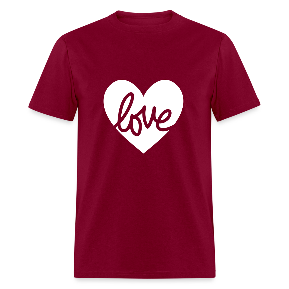 Love White Heart Unisex Classic T-Shirt - burgundy