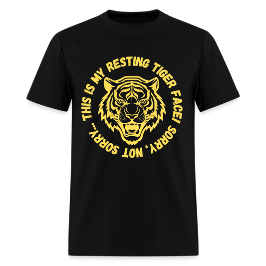 Resting Tiger Face Black and Gold Men's T-Shirt | GILDAN 5000 - black