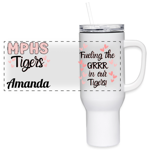 Customizable MPHS Fueling the GRRR 40 oz Travel Tumbler - white