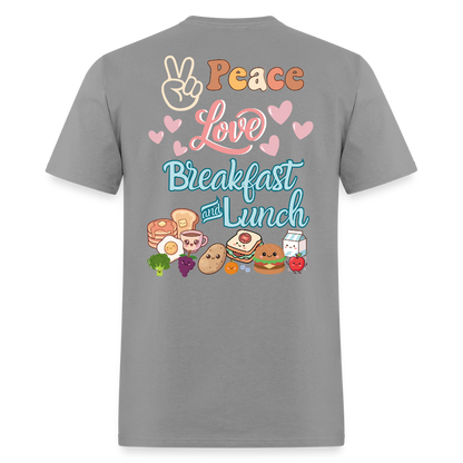 Customizable Peace Love Breakfast & Lunch T-Shirt | GILDAN 5000 - rock