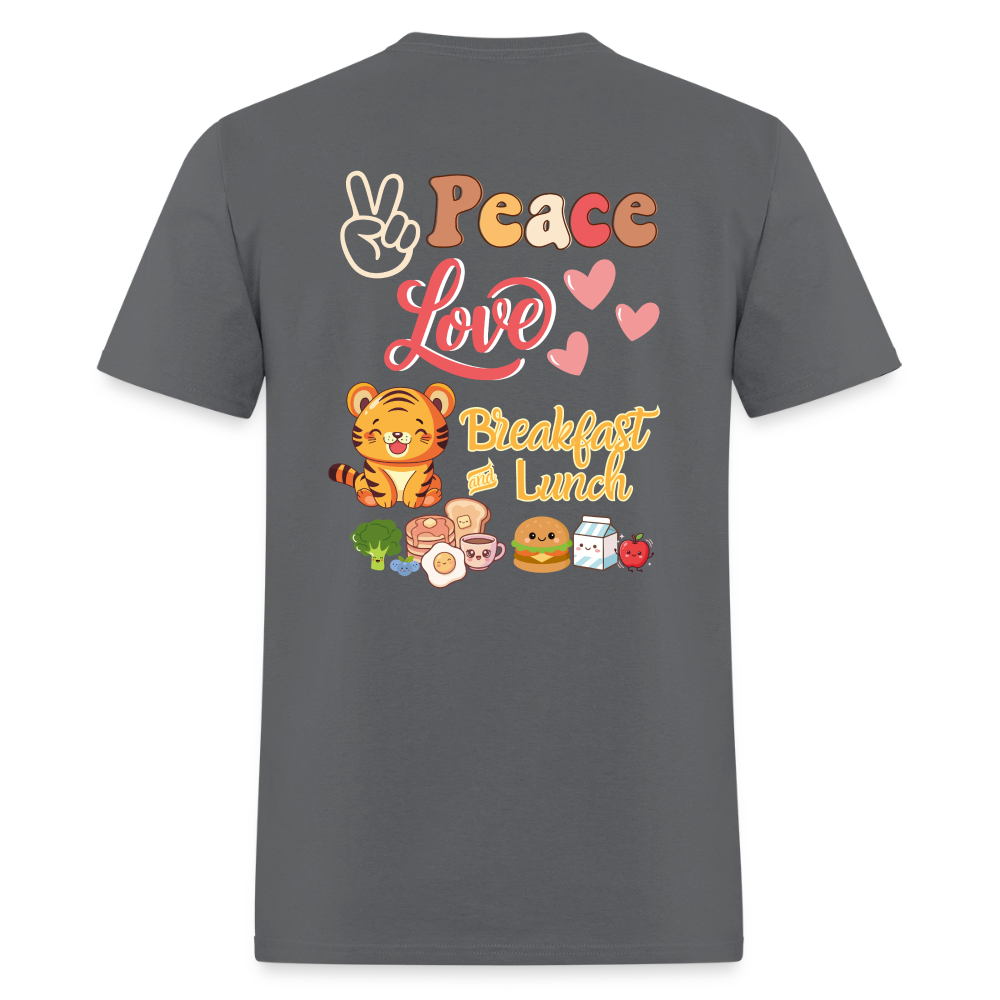 Peace Love Breakfast & Lunch Tiger T-Shirt | GILDAN 5000 - charcoal