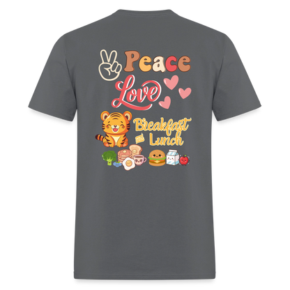 Peace Love Breakfast & Lunch Tiger T-Shirt | GILDAN 5000 - charcoal