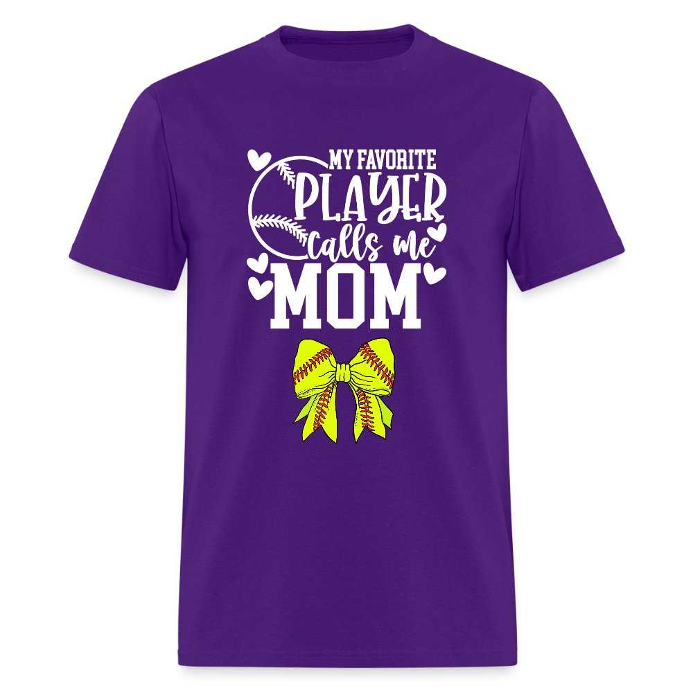 Fav Player Calls Me Mom Softball Bow Classic T-Shirt - purple