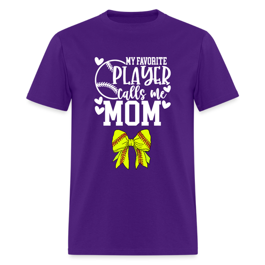 Fav Player Calls Me Mom Softball Bow Classic T-Shirt - purple