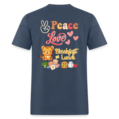 Peace Love Breakfast & Lunch Tiger T-Shirt | GILDAN 5000 -  blue dusk