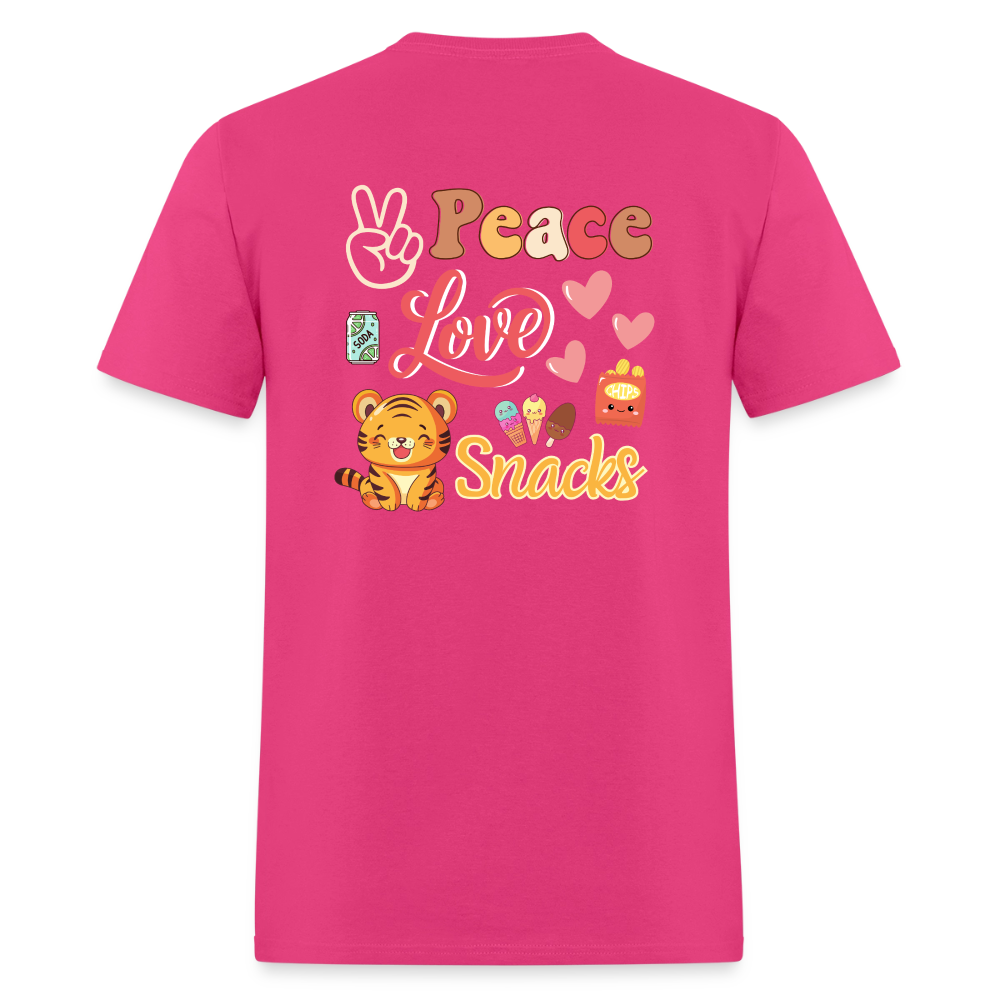 Peace Love Snacks Tigers T-Shirt | GILDAN 5000 - fuchsia