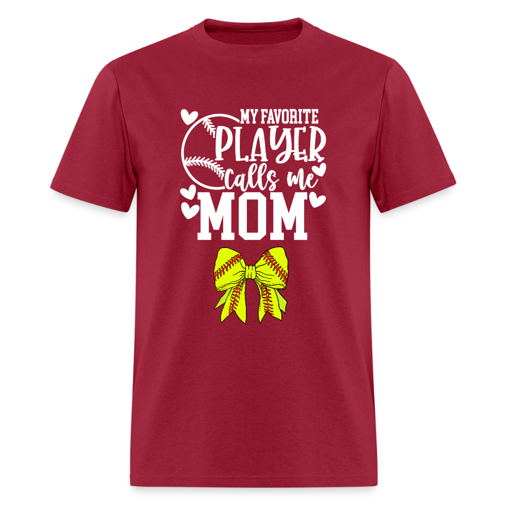 Fav Player Calls Me Mom Softball Bow Classic T-Shirt - dark red