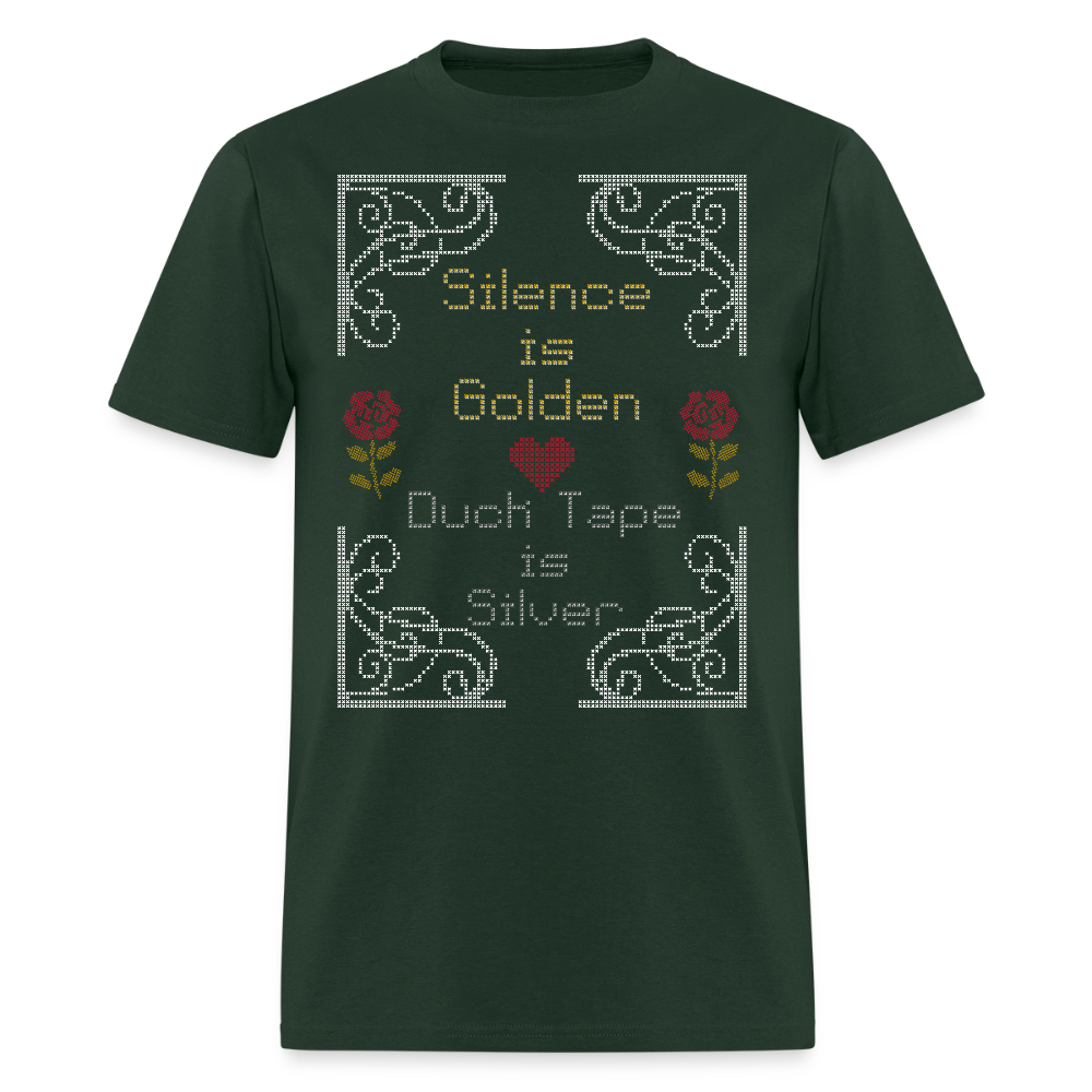 Silence is Golden Cross Stitch T-Shirt | GILDAN 5000 - forest green
