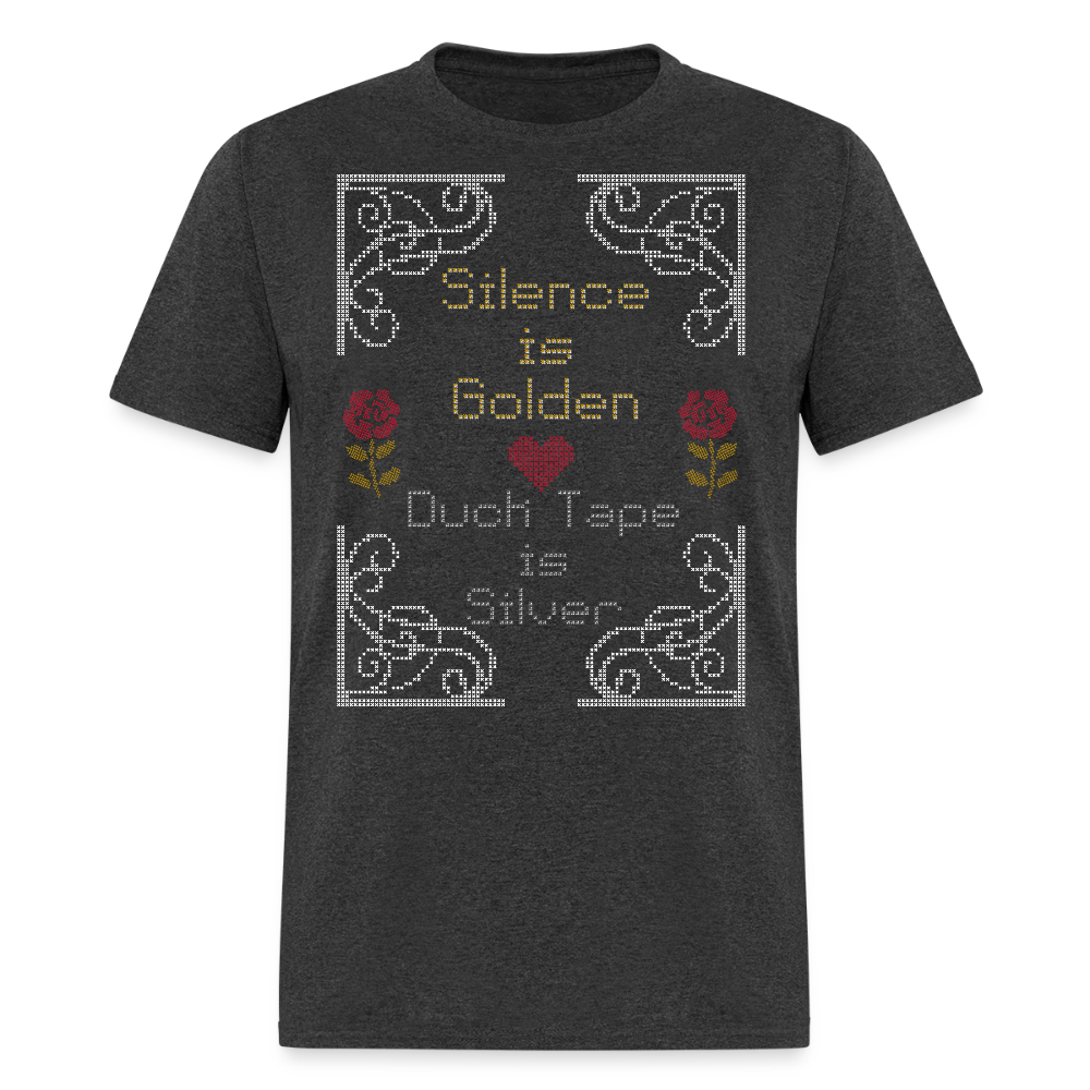 Silence is Golden Cross Stitch T-Shirt | GILDAN 5000 - heather black