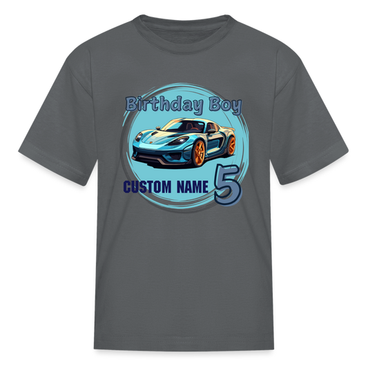 Birthday Boy Custom 5 Car Kids' T-Shirt - charcoal