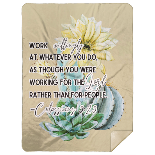 Colossians 3:23 yellow Premium Mink Sherpa Blanket 60x80