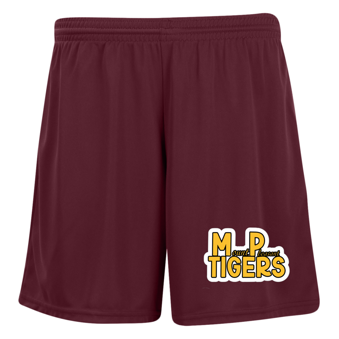 MP Tigers Gold and White Ladies' Moisture-Wicking 7 inch Inseam Training Shorts