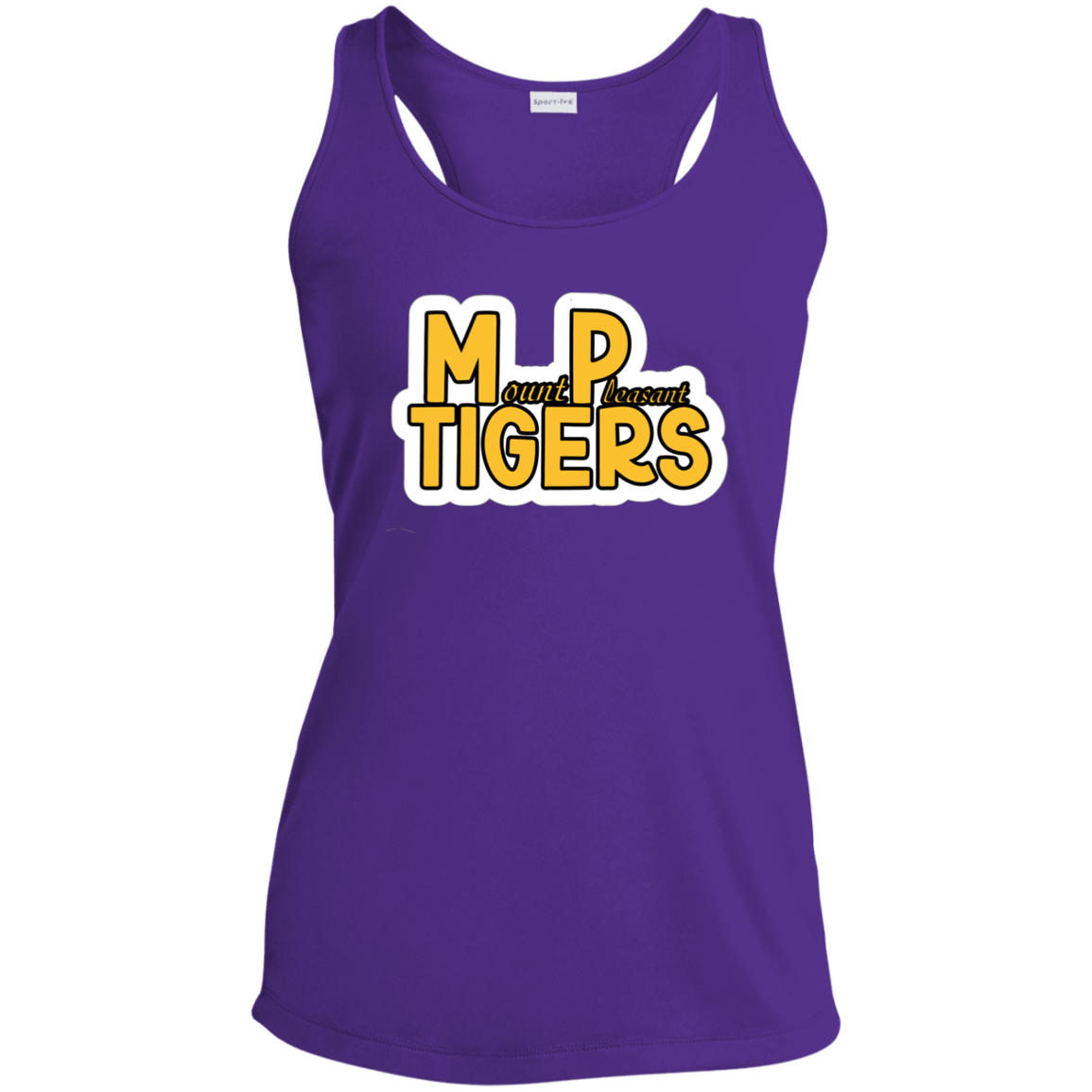 MP Tigers Gold and White Ladies' Performance Racerback Tank