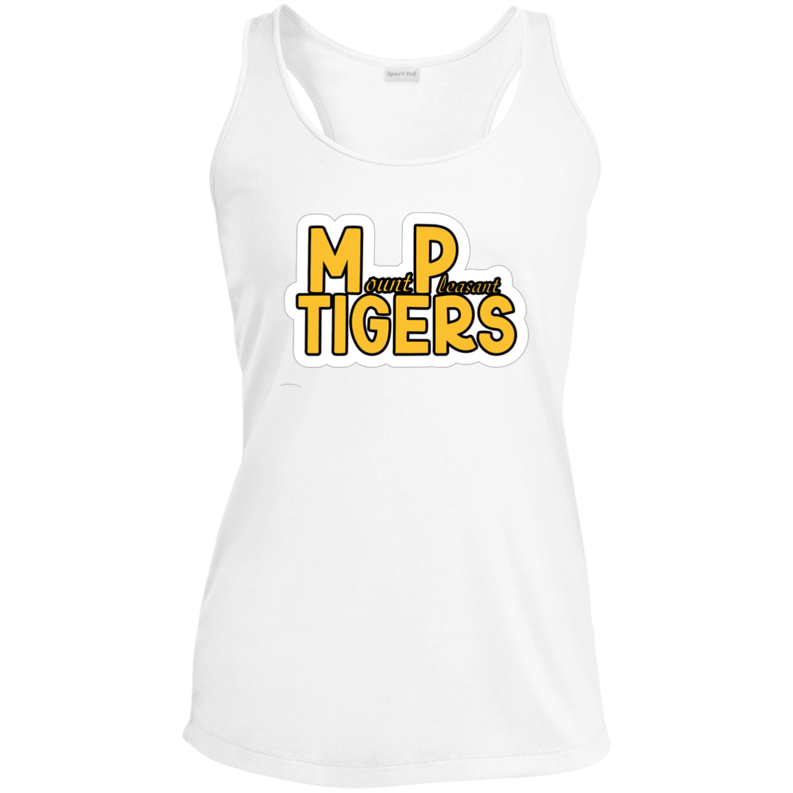MP Tigers Gold and White Ladies' Performance Racerback Tank