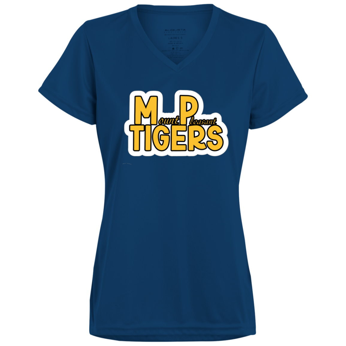 MP Tigers Gold and White Ladies’ Moisture-Wicking V-Neck Tee