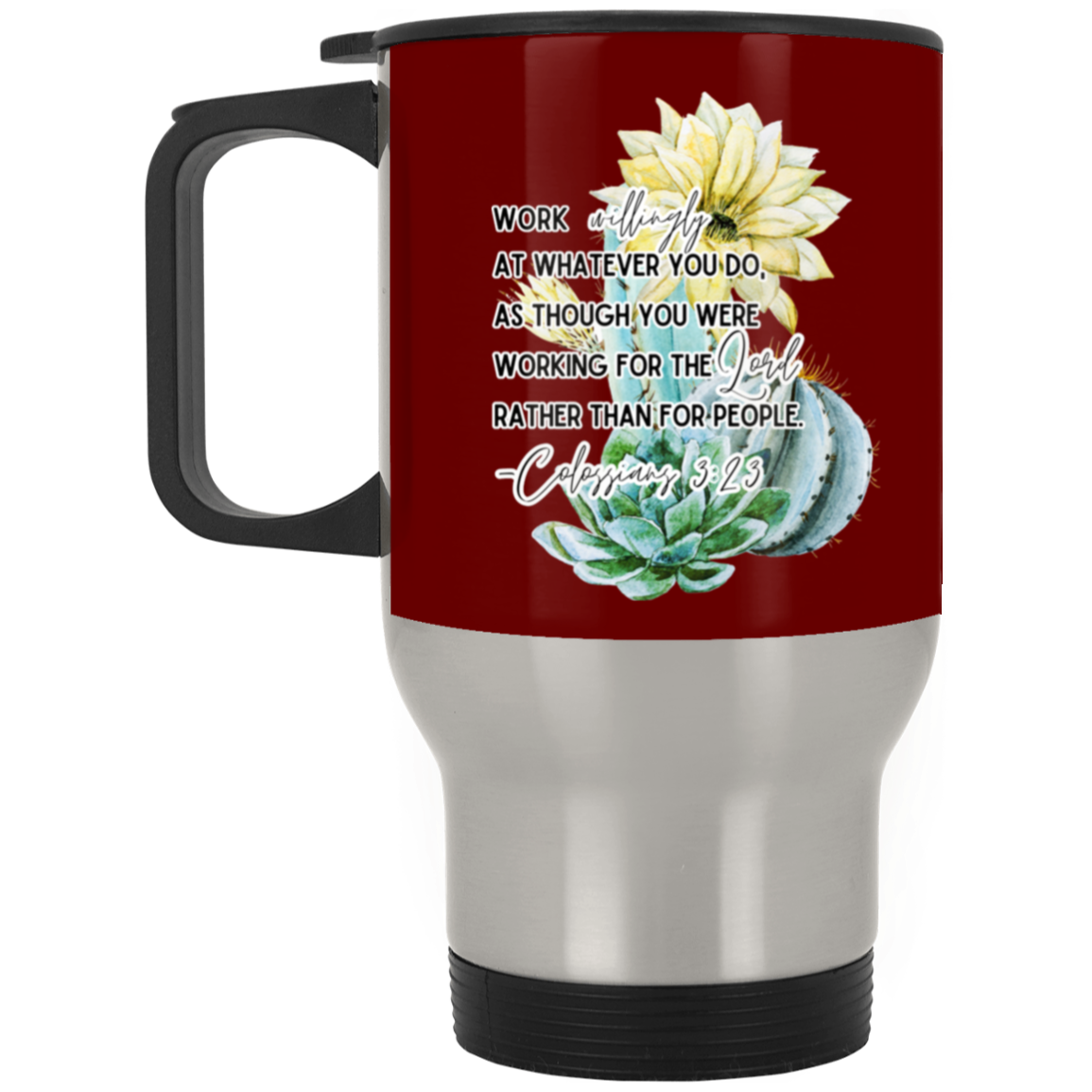 Colossians 3:23 yellow Silver Stainless Travel Mug