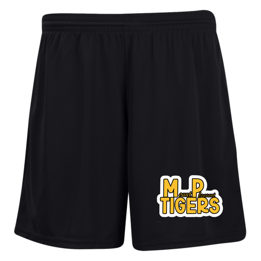 MP Tigers Gold and White Ladies' Moisture-Wicking 7 inch Inseam Training Shorts