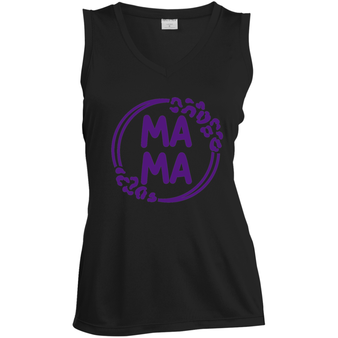 MAMA Leopard- Ladies' Sleeveless V-Neck Performance Tee