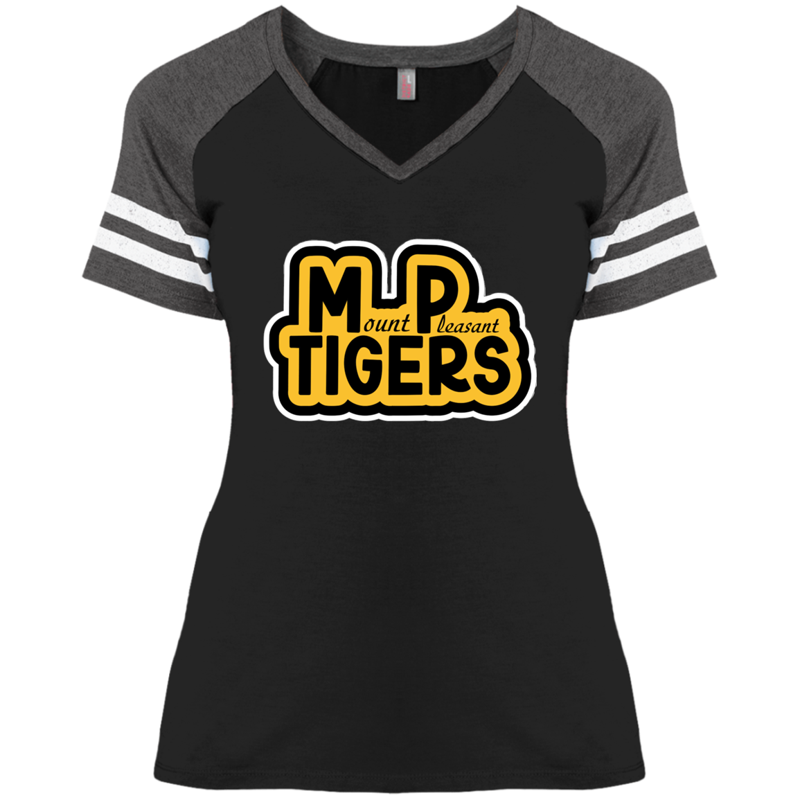 MP Tigers Black & Gold Ladies' Game V-Neck T-Shirt