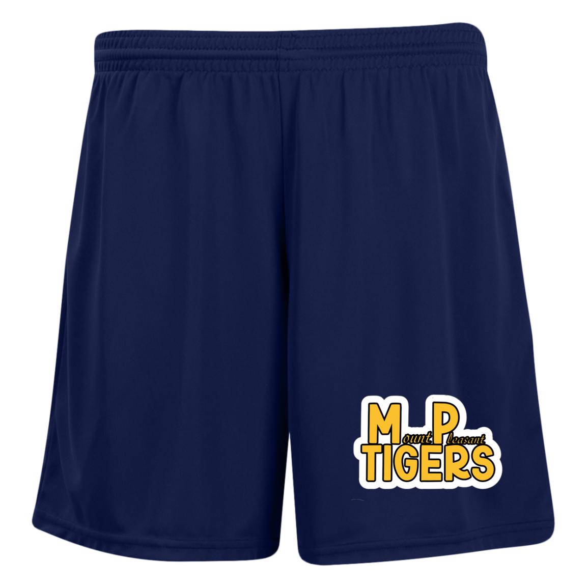 MP Tigers Gold and White Ladies' Moisture-Wicking 7 inch Inseam Training Shorts